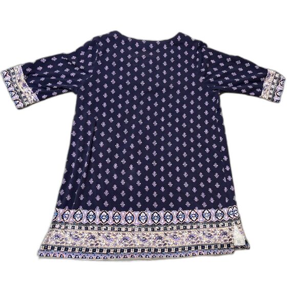 Lucky Brand Tunic XL Blue Batik Print Contrast Hem 3/4 Sleeve Bohochic Top - Picture 10 of 10